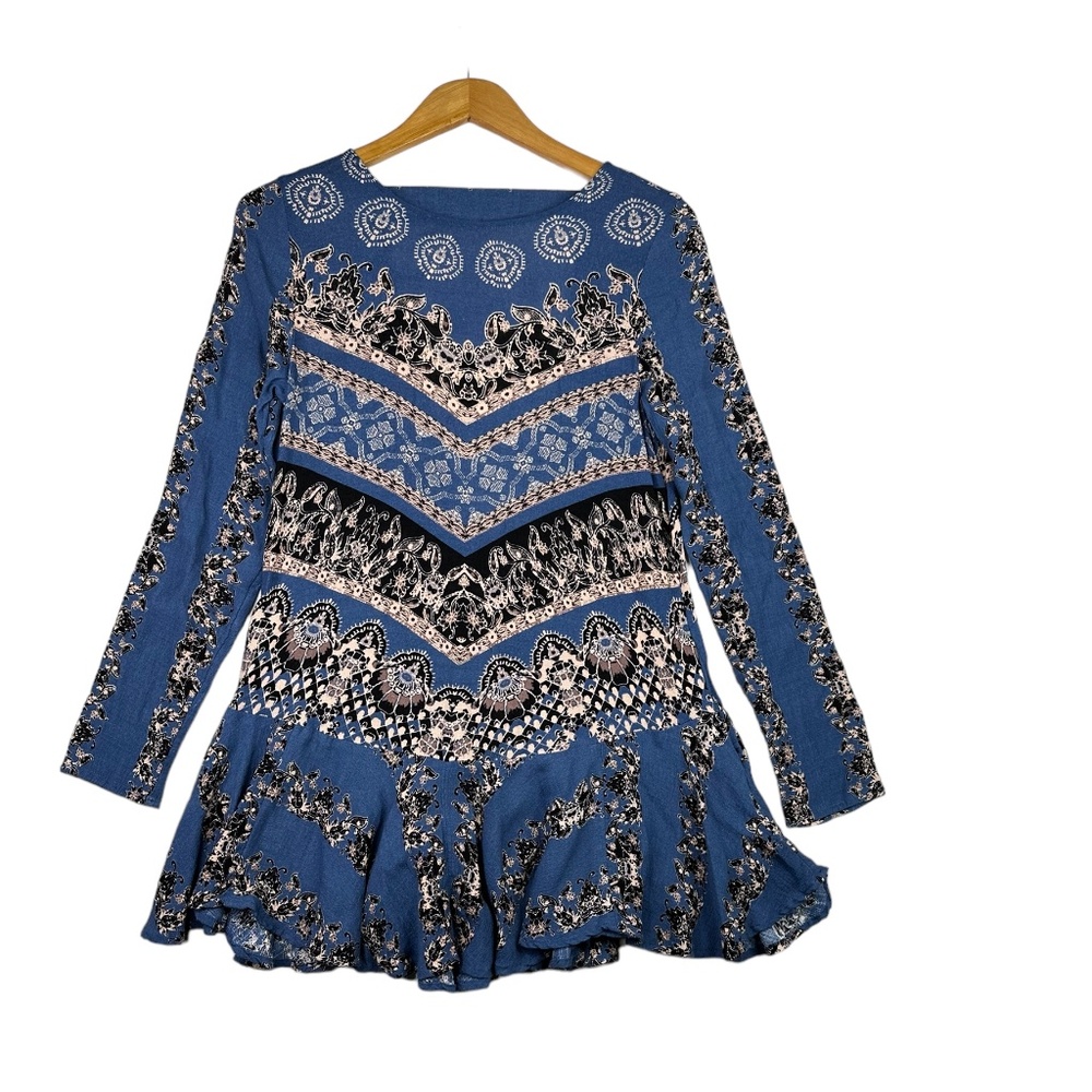 FREE PEOPLE Women Smooth Talker Tunic Mini Dress V Open Back Boho Size XS‎ $108